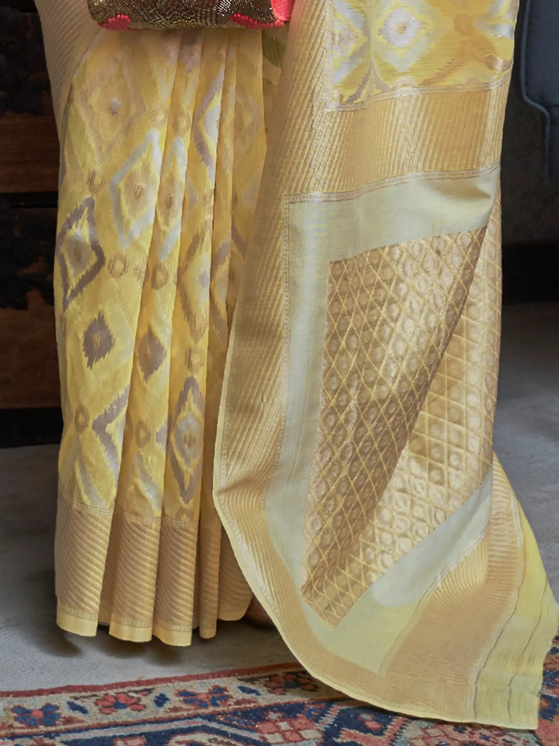 Attractive Yellow Zari Weaving Linen Festival Wear Saree With Blouse - Zeel Clothing
