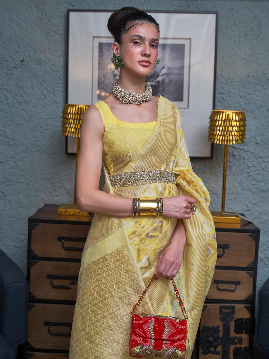 Attractive Yellow Zari Weaving Linen Festival Wear Saree With Blouse - Zeel Clothing
