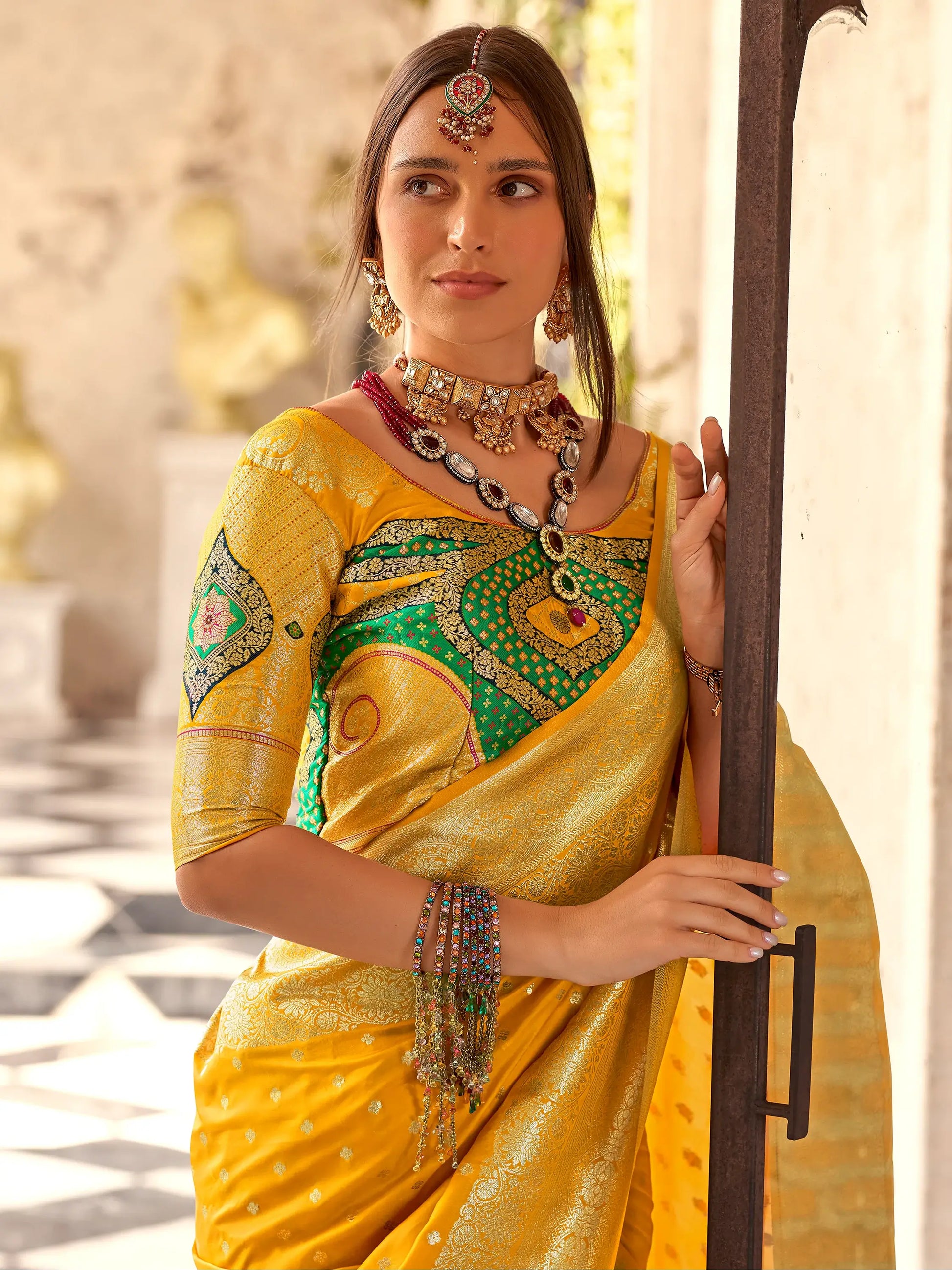 Attractive Yellow Zari Weaving Silk Event Wear Saree With Blouse - Zeel Clothing