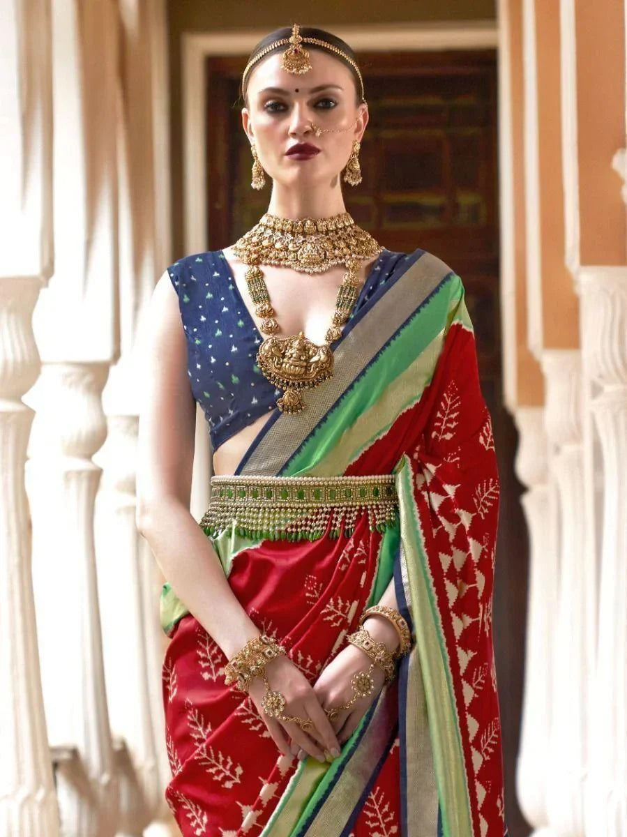 Attrective Red Digital Printed Patola Silk Wedding Wear Saree