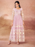 Awesome Baby Pink Embroidered Net Festival Wear Gown - Zeel Clothing