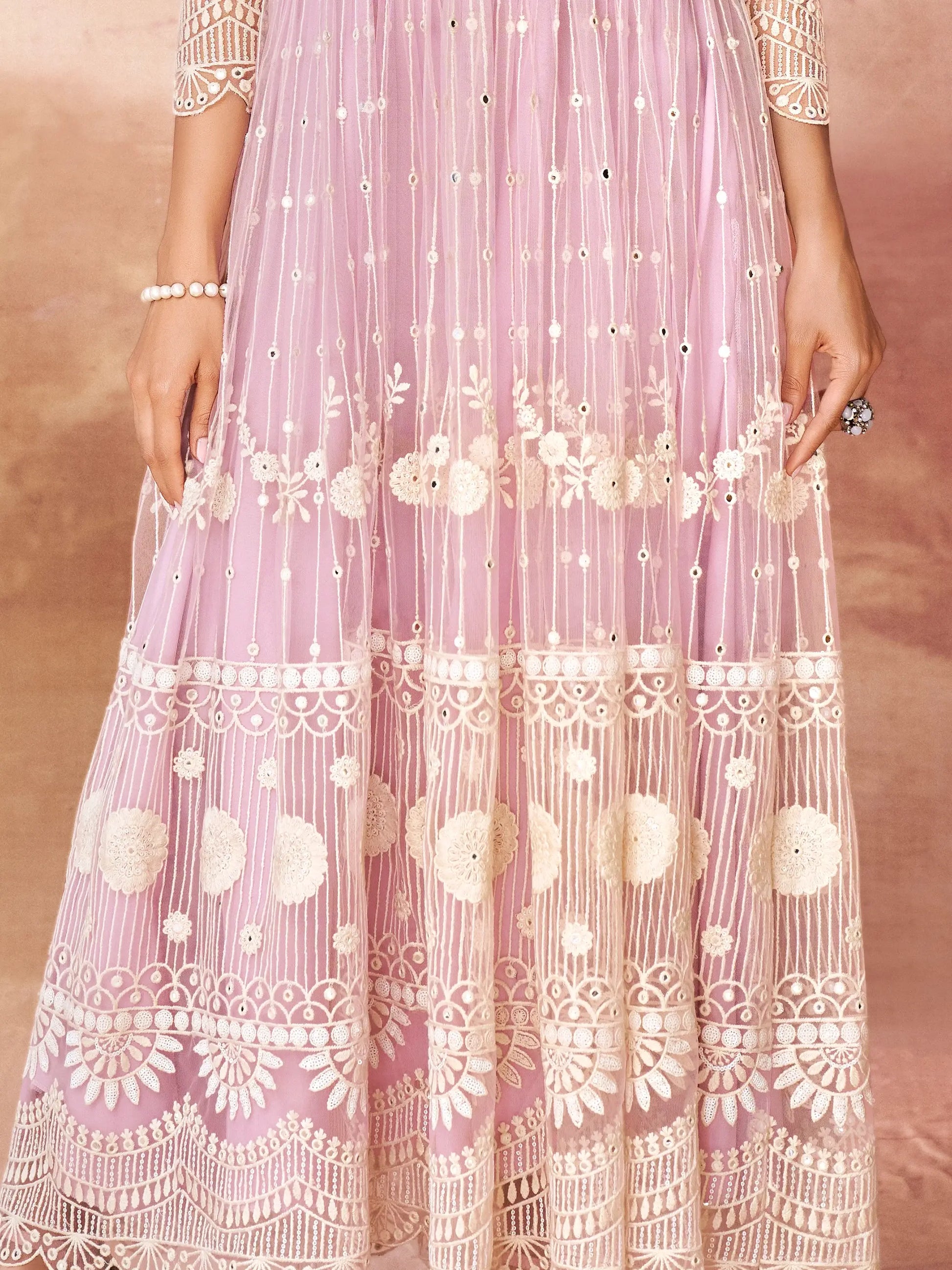 Awesome Baby Pink Embroidered Net Festival Wear Gown - Zeel Clothing