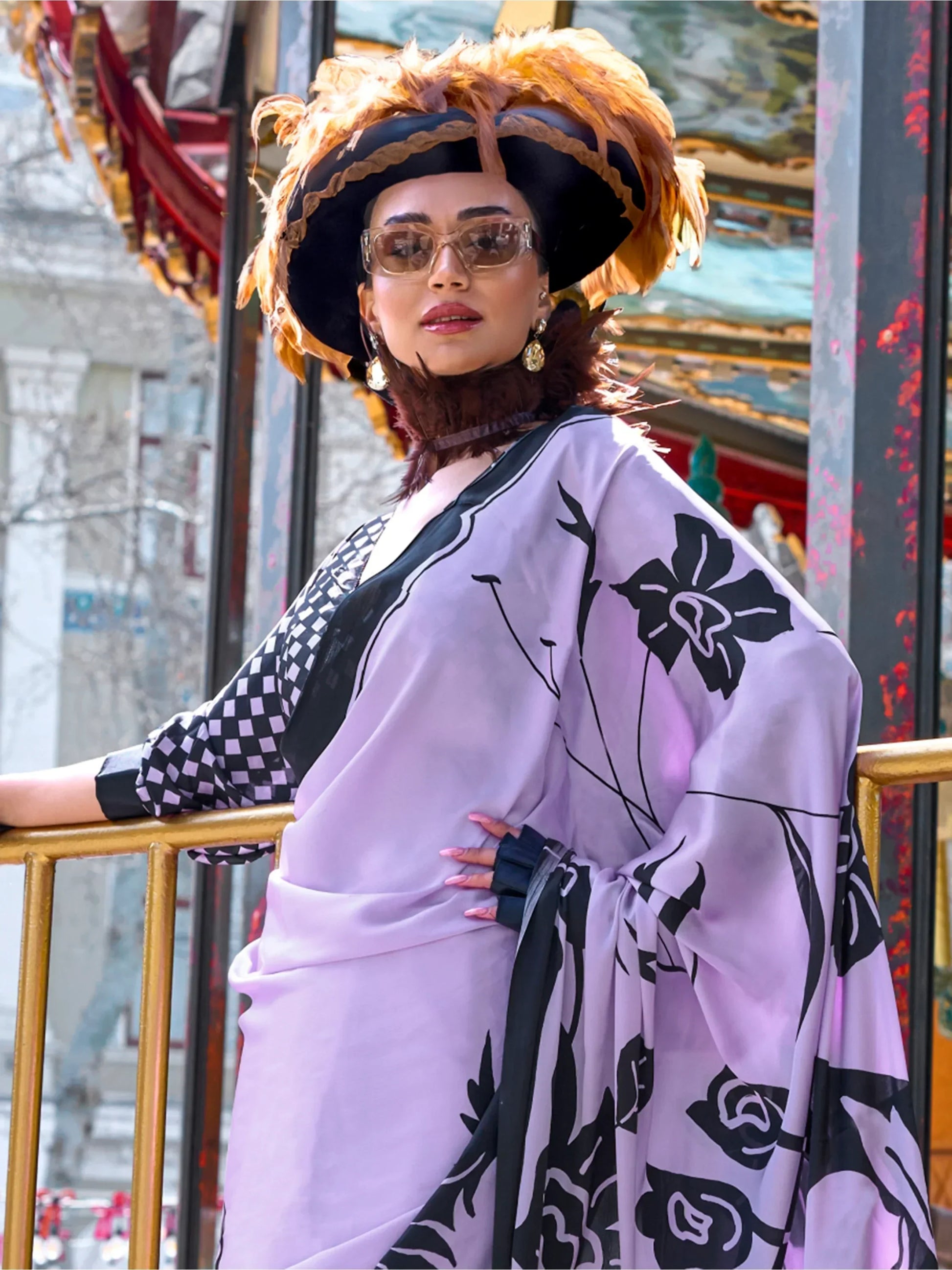 Awesome Baby Pink Printed Satin Event Wear Saree With Blouse - Zeel Clothing