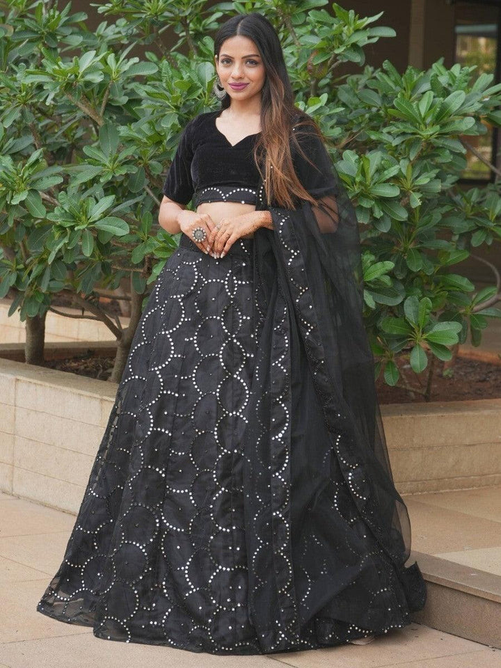 Awesome Black Embroidered Organza Party Wear Lehenga Choli