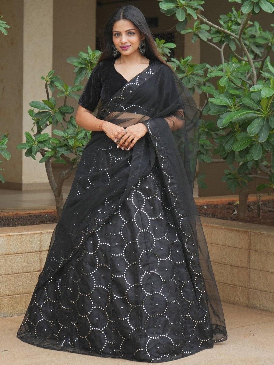 Awesome Black Embroidered Organza Party Wear Lehenga Choli