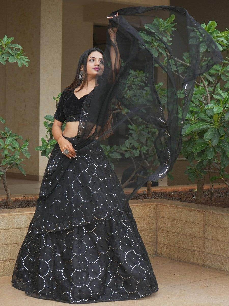 Awesome Black Embroidered Organza Party Wear Lehenga Choli - Zeel Clothing