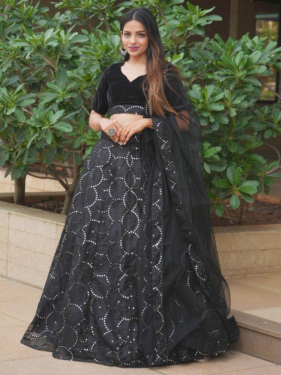 Awesome Black Embroidered Organza Party Wear Lehenga Choli - Zeel Clothing
