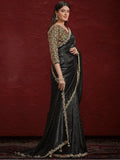 Awesome Black Lace Work Silk Reception Wear Saree With Blouse - Zeel Clothing