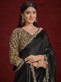 Awesome Black Lace Work Silk Reception Wear Saree With Blouse - Zeel Clothing