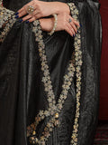 Awesome Black Lace Work Silk Reception Wear Saree With Blouse - Zeel Clothing