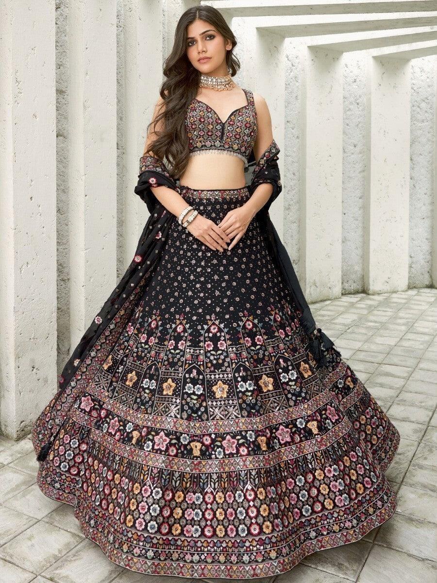 Awesome Black Sequins Georgette Engagement Wear Lehenga Choli - Zeel Clothing