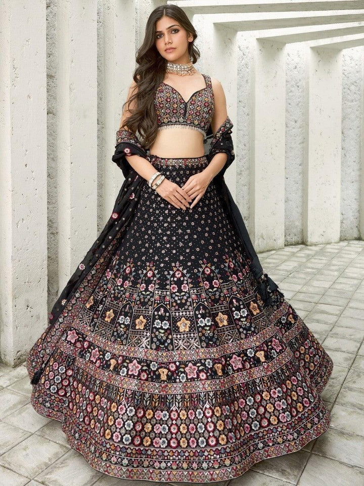 Awesome Black Sequins Georgette Engagement Wear Lehenga Choli - Zeel Clothing