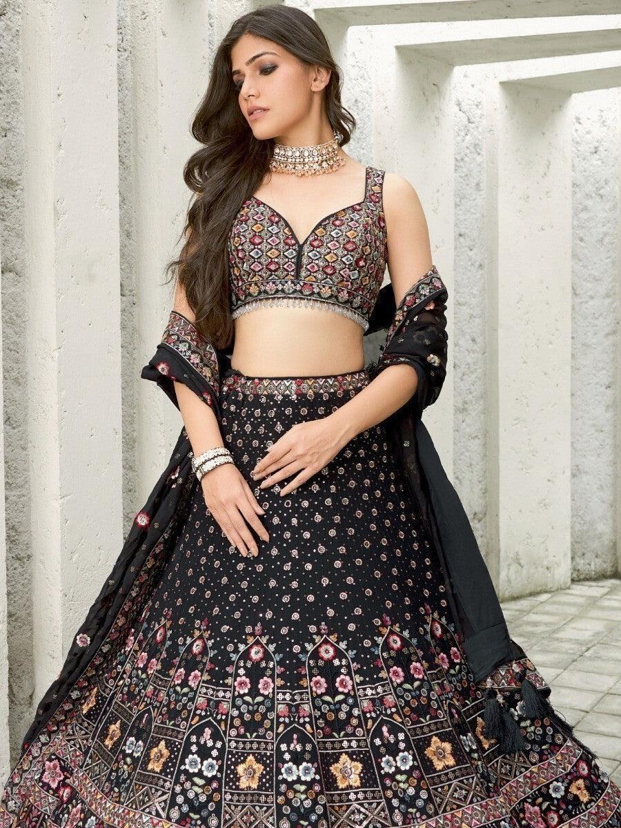 Awesome Black Sequins Georgette Engagement Wear Lehenga Choli - Zeel Clothing