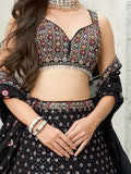 Awesome Black Sequins Georgette Engagement Wear Lehenga Choli - Zeel Clothing