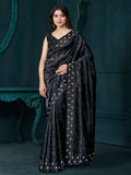 Awesome Black Thread Embroidered Silk Saree With Blouse - Zeel Clothing