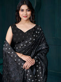 Awesome Black Thread Embroidered Silk Saree With Blouse - Zeel Clothing
