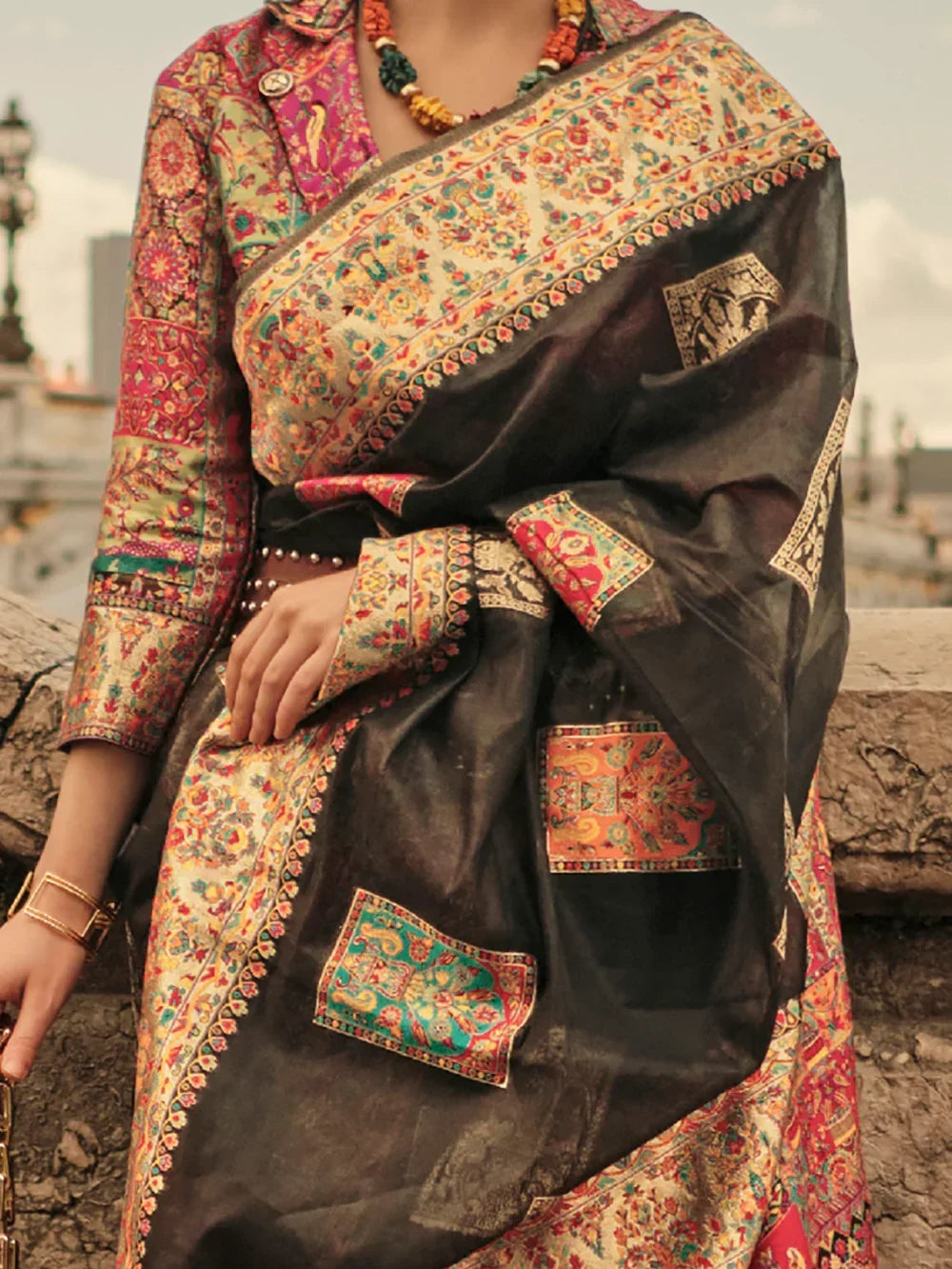 Awesome Black Zari Weaving Silk Events Wear Saree With Blouse - Zeel Clothing