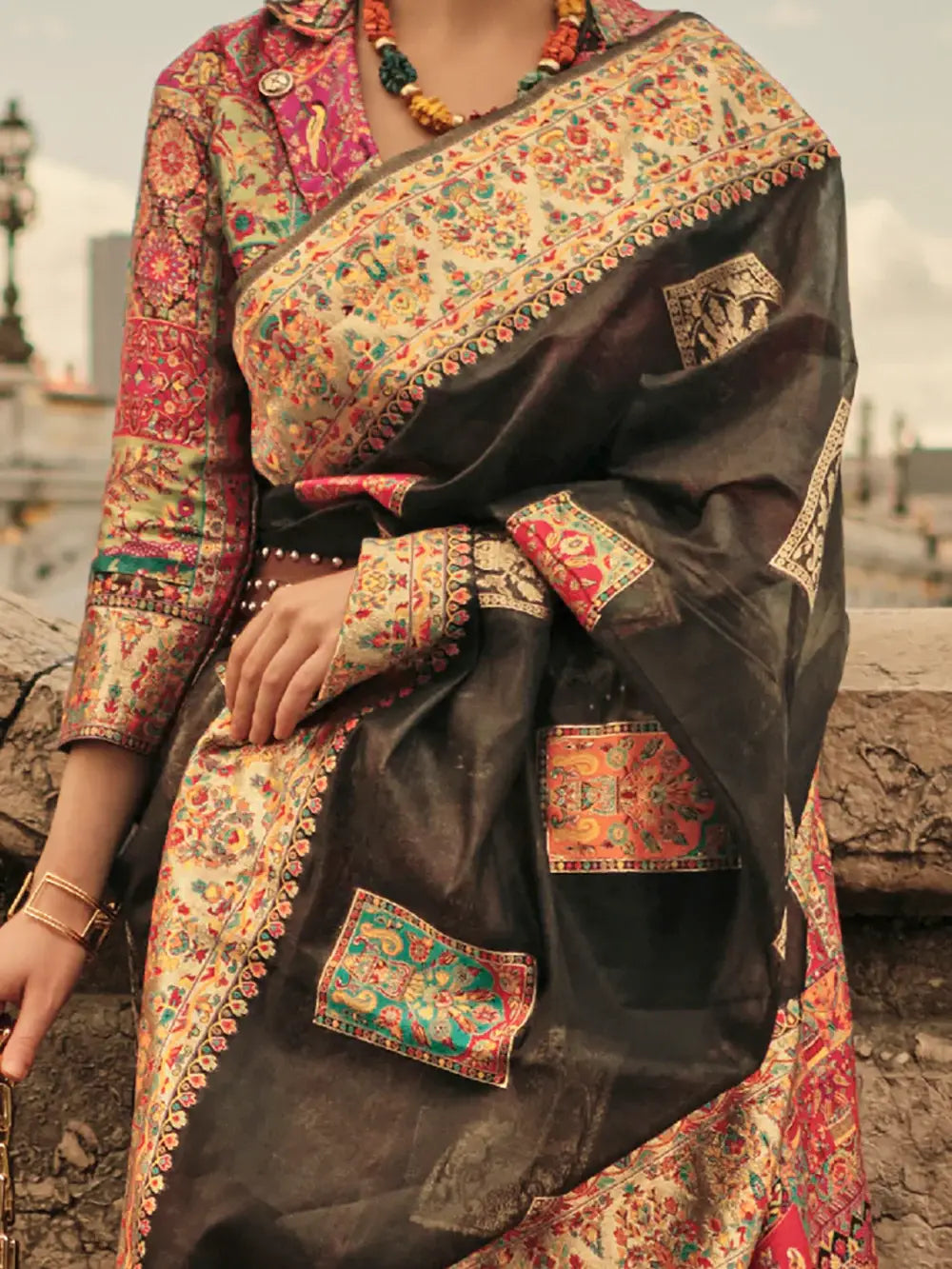 Awesome Black Zari Weaving Silk Events Wear Saree With Blouse - Zeel Clothing