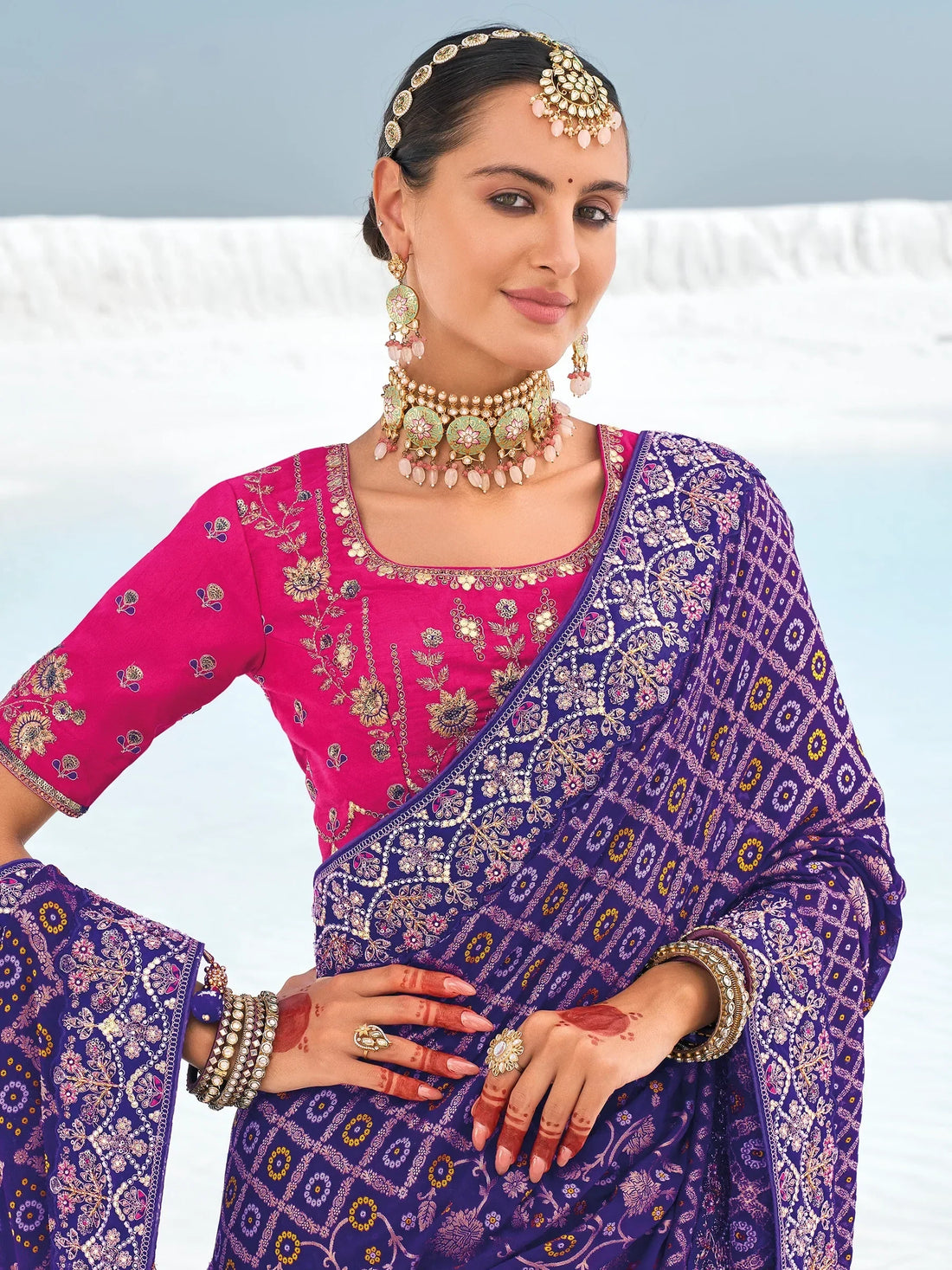 Awesome Blue Bandhani Printed Georgette Festival Wear Saree - Zeel Clothing