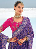 Awesome Blue Bandhani Printed Georgette Festival Wear Saree - Zeel Clothing