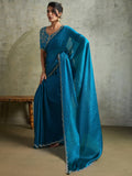 Awesome Blue Chiffon Party Wear Saree With Jarkan Work Blouse