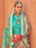 Awesome Blue Foil Printed Silk Festival Wear Saree With Blouse - Zeel Clothing