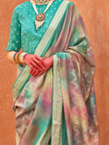 Awesome Blue Foil Printed Silk Festival Wear Saree With Blouse - Zeel Clothing
