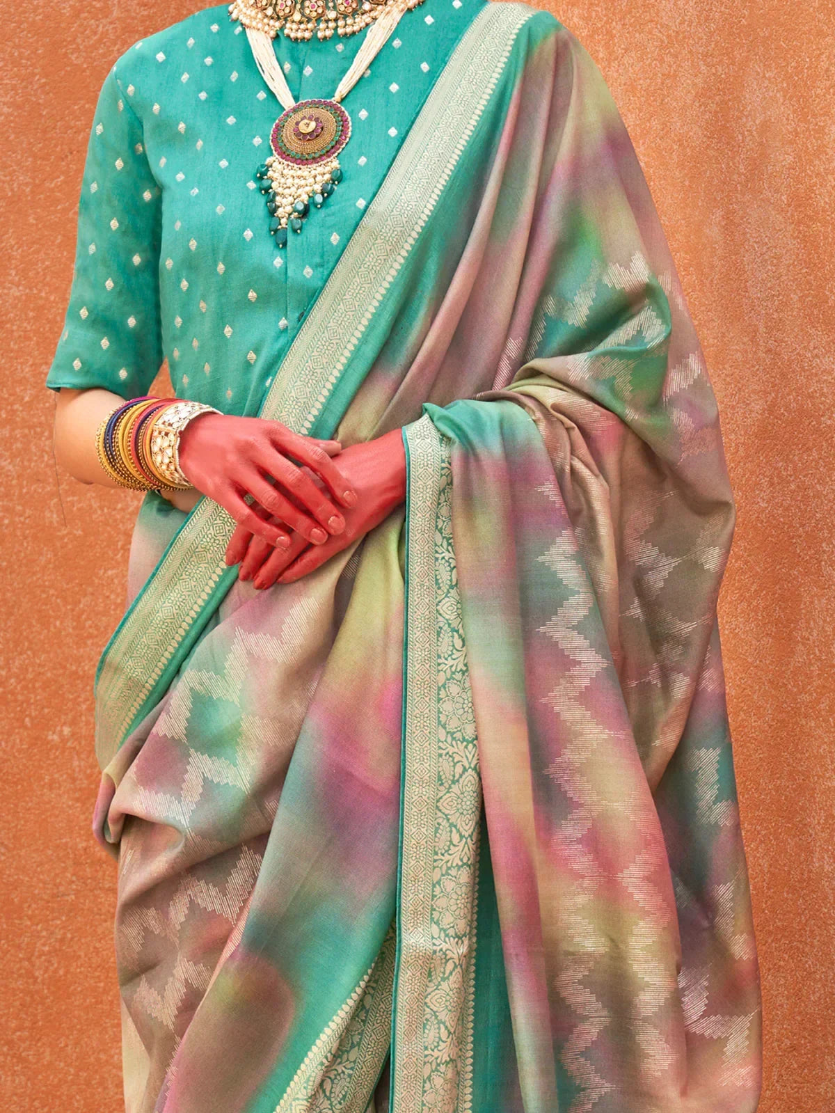 Awesome Blue Foil Printed Silk Festival Wear Saree With Blouse - Zeel Clothing