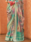 Awesome Blue Foil Printed Silk Festival Wear Saree With Blouse - Zeel Clothing