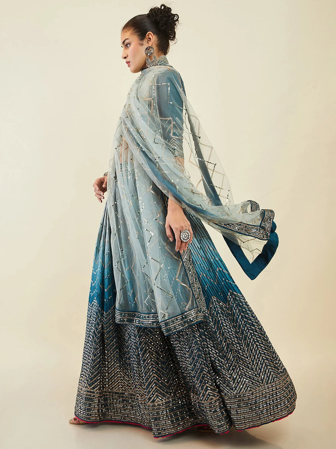 Awesome Blue Sequins Art Silk Wedding Wear Lehenga Choli With Dupatta - Zeel Clothing