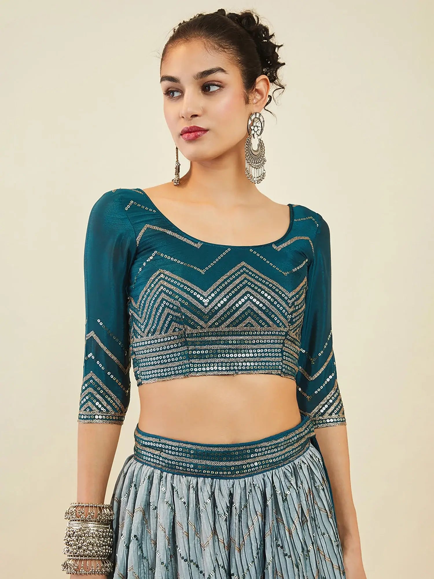 Awesome Blue Sequins Art Silk Wedding Wear Lehenga Choli With Dupatta - Zeel Clothing