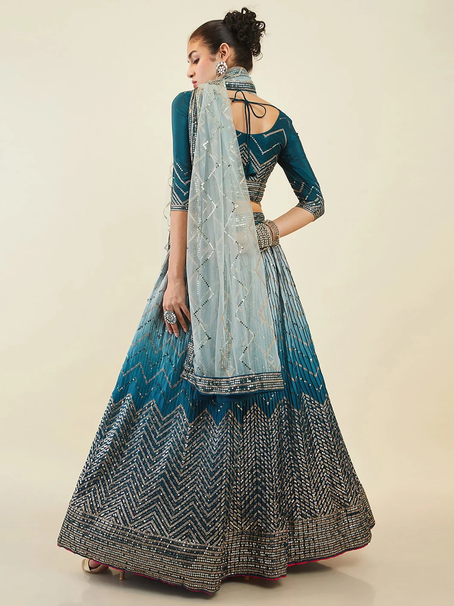 Awesome Blue Sequins Art Silk Wedding Wear Lehenga Choli With Dupatta - Zeel Clothing