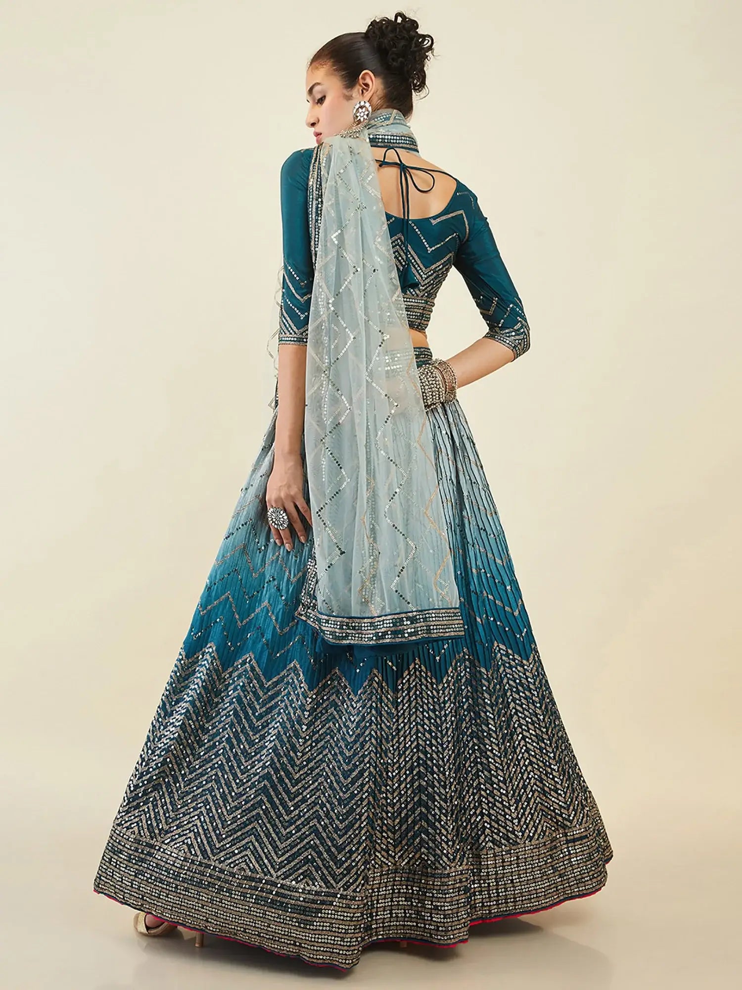 Awesome Blue Sequins Art Silk Wedding Wear Lehenga Choli With Dupatta - Zeel Clothing
