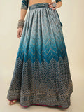 Awesome Blue Sequins Art Silk Wedding Wear Lehenga Choli With Dupatta - Zeel Clothing