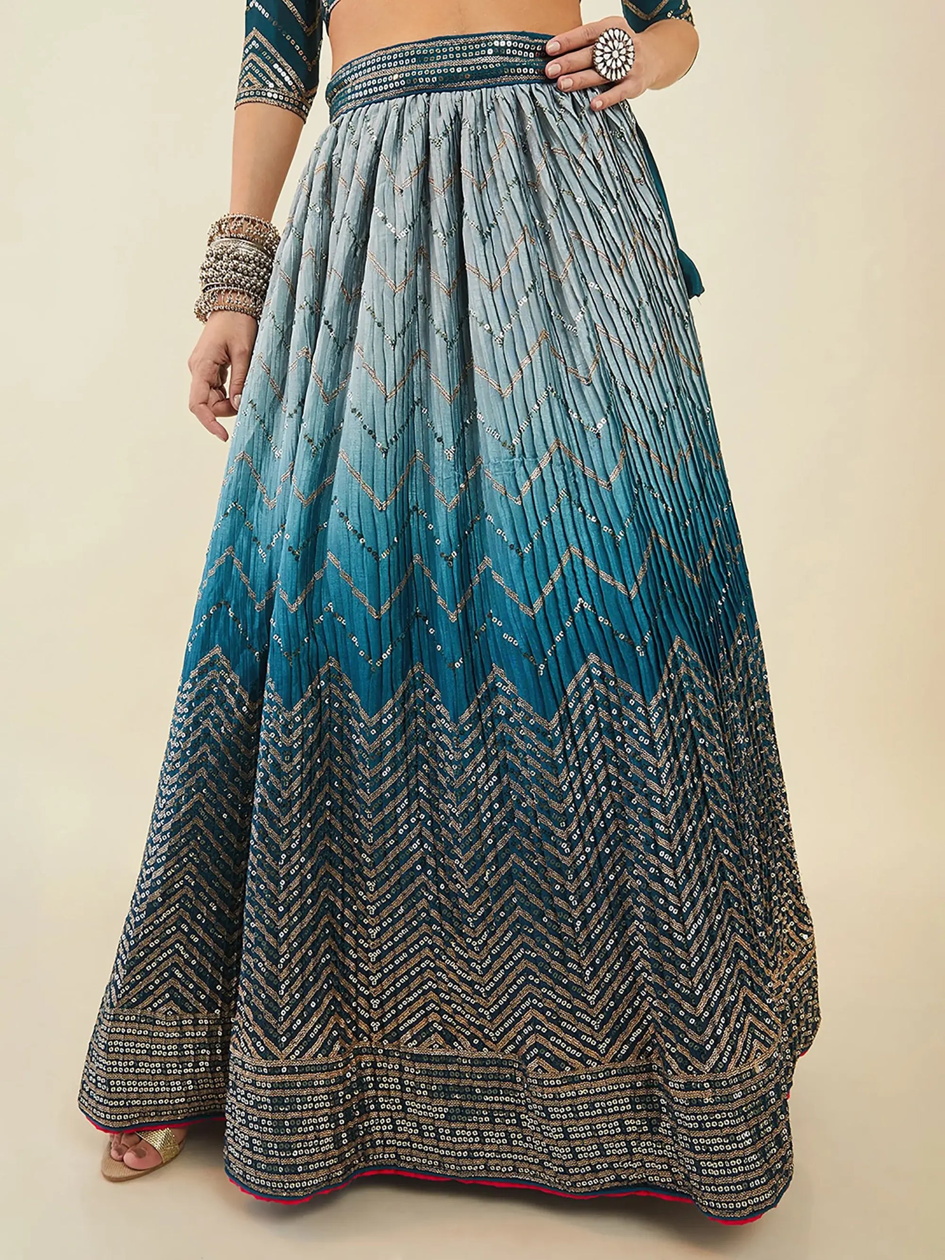 Awesome Blue Sequins Art Silk Wedding Wear Lehenga Choli With Dupatta - Zeel Clothing