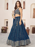 Awesome Blue Sequins Georgette Reception Wear Lehenga Choli - Zeel Clothing
