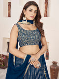 Awesome Blue Sequins Georgette Reception Wear Lehenga Choli - Zeel Clothing