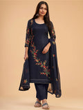 Awesome Blue Zari Embroidered Georgette Salwar Suit - Zeel Clothing