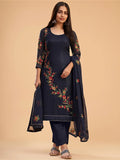 Awesome Blue Zari Embroidered Georgette Salwar Suit - Zeel Clothing