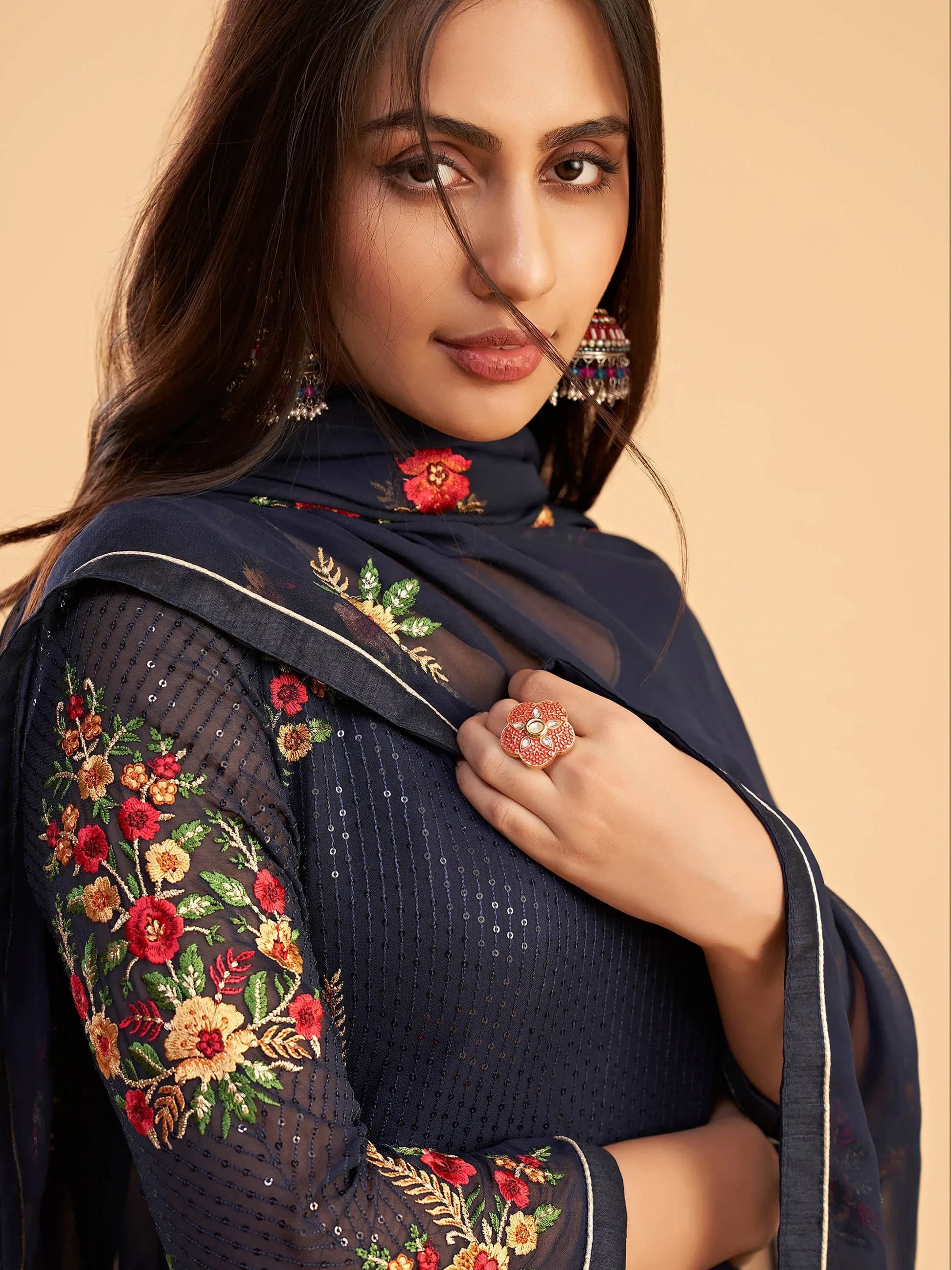 Awesome Blue Zari Embroidered Georgette Salwar Suit - Zeel Clothing