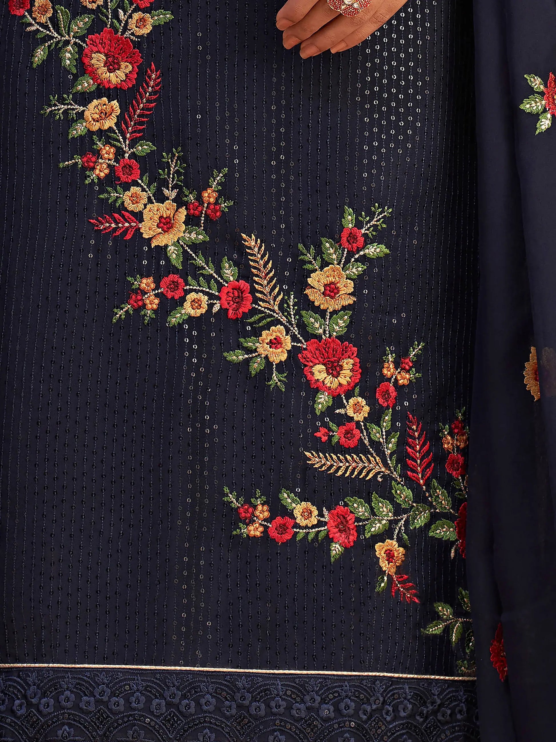 Awesome Blue Zari Embroidered Georgette Salwar Suit - Zeel Clothing