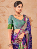 Awesome Blue Zari Weaving Patola Silk Event Wear Saree With Blouse