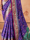Awesome Blue Zari Weaving Patola Silk Event Wear Saree With Blouse
