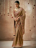 Awesome Brown Heavy Border Work Silk Wedding Saree With Blouse - Zeel Clothing