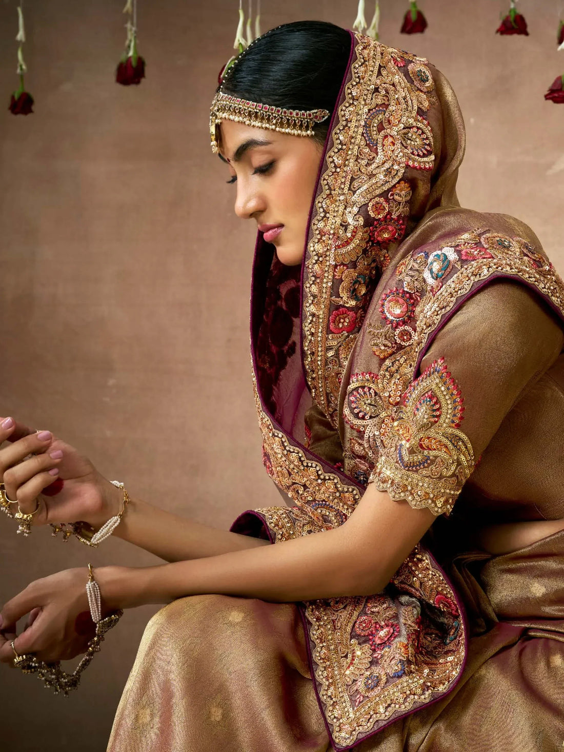 Awesome Brown Heavy Border Work Silk Wedding Saree With Blouse - Zeel Clothing