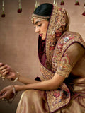 Awesome Brown Heavy Border Work Silk Wedding Saree With Blouse - Zeel Clothing
