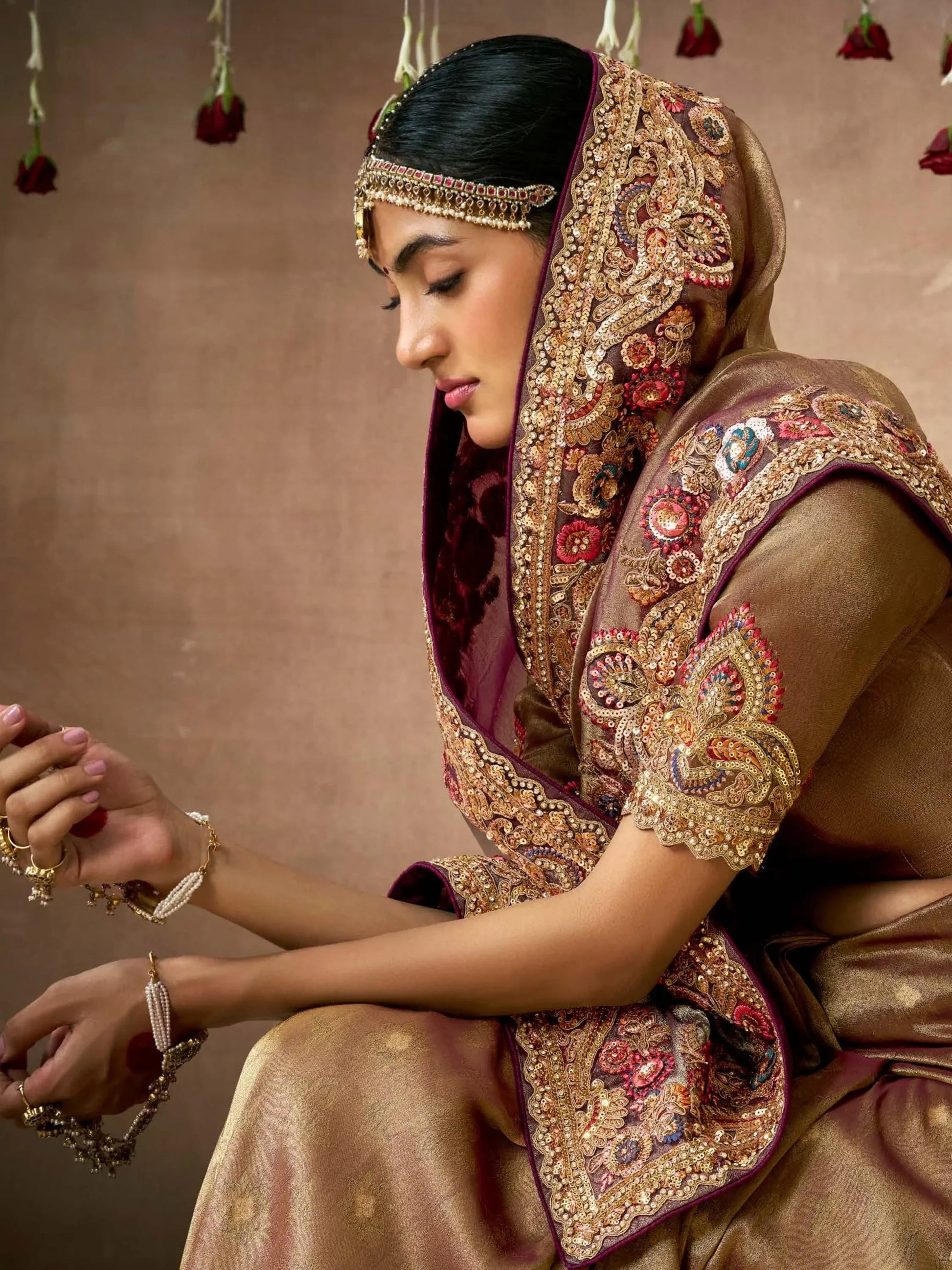 Awesome Brown Heavy Border Work Silk Wedding Saree With Blouse - Zeel Clothing