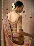 Awesome Brown Heavy Border Work Silk Wedding Saree With Blouse - Zeel Clothing