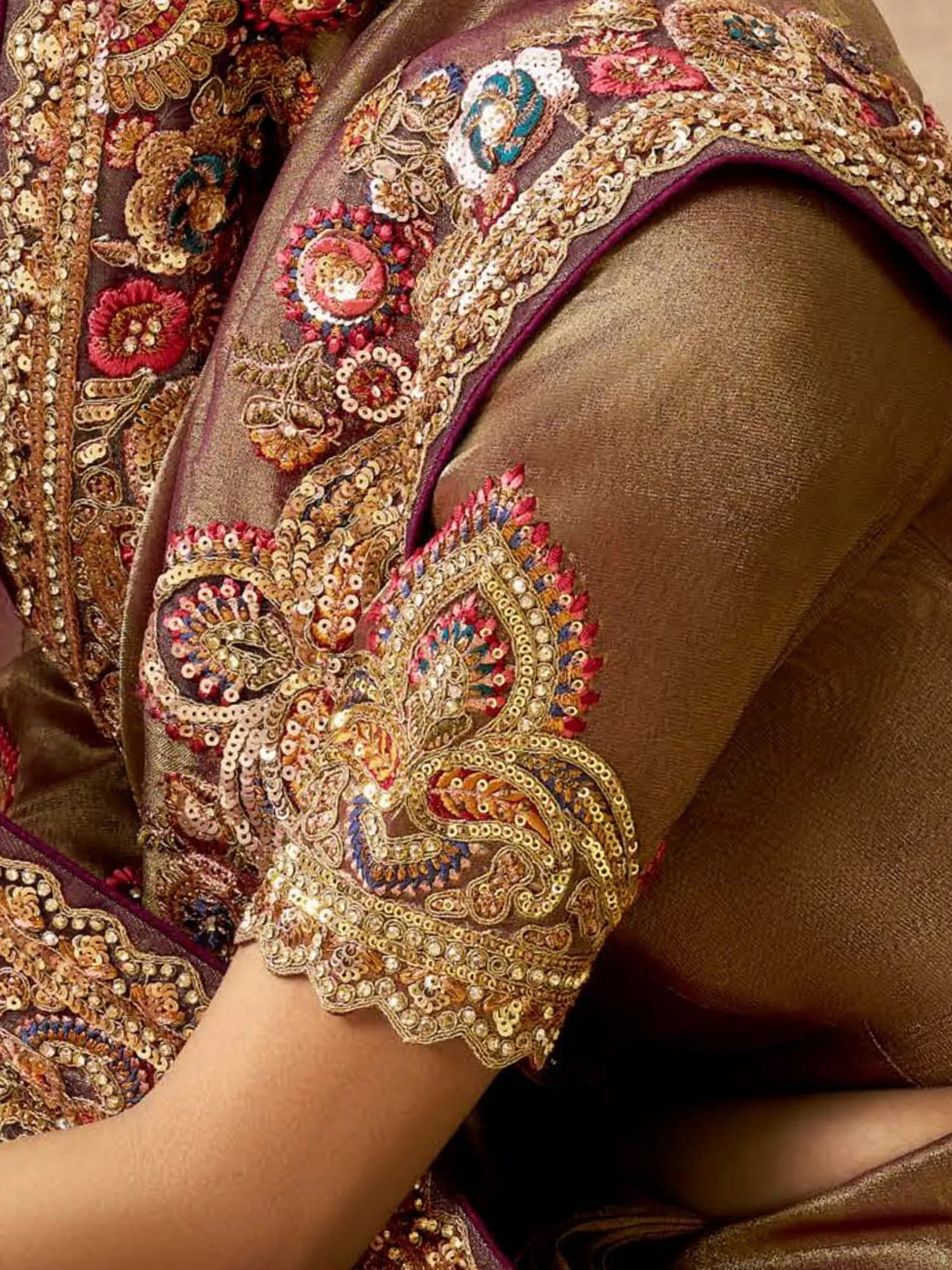 Awesome Brown Heavy Border Work Silk Wedding Saree With Blouse - Zeel Clothing