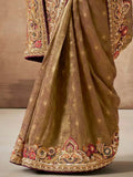 Awesome Brown Heavy Border Work Silk Wedding Saree With Blouse - Zeel Clothing